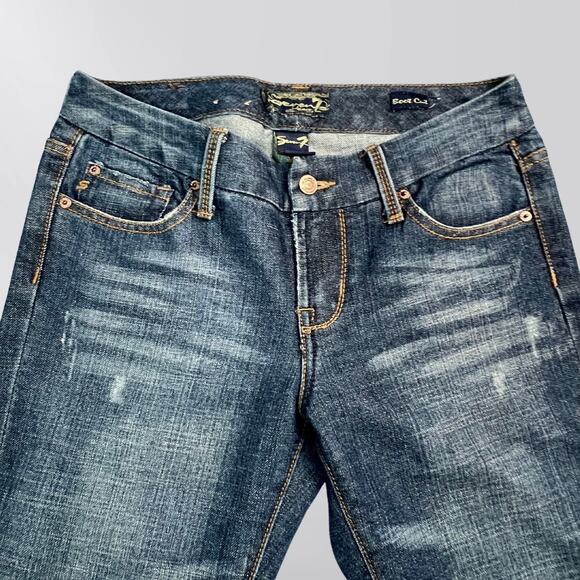 Vintage Seven7 Boot Cut Mid Rise Distressed Details Blue Jeans - Picture 3 of 7